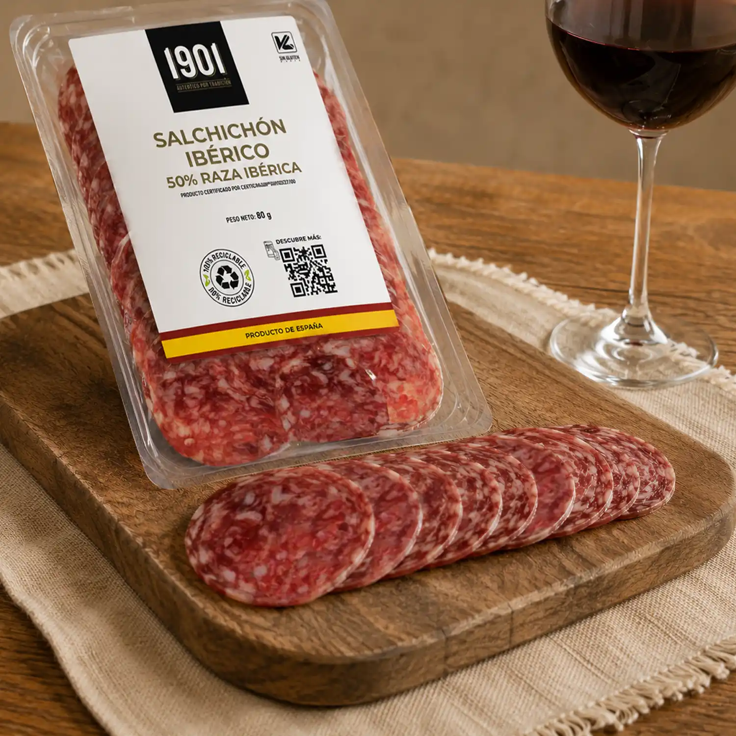 Sobre de Salchichón ibérico rebanado Marca: 1901