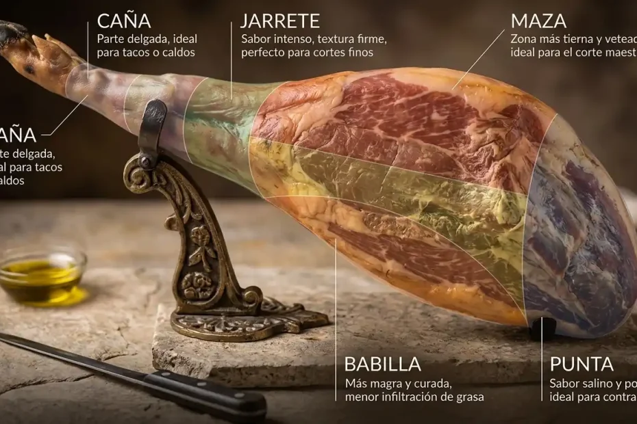 ¿Cuáles son las partes del jamón ibérico?