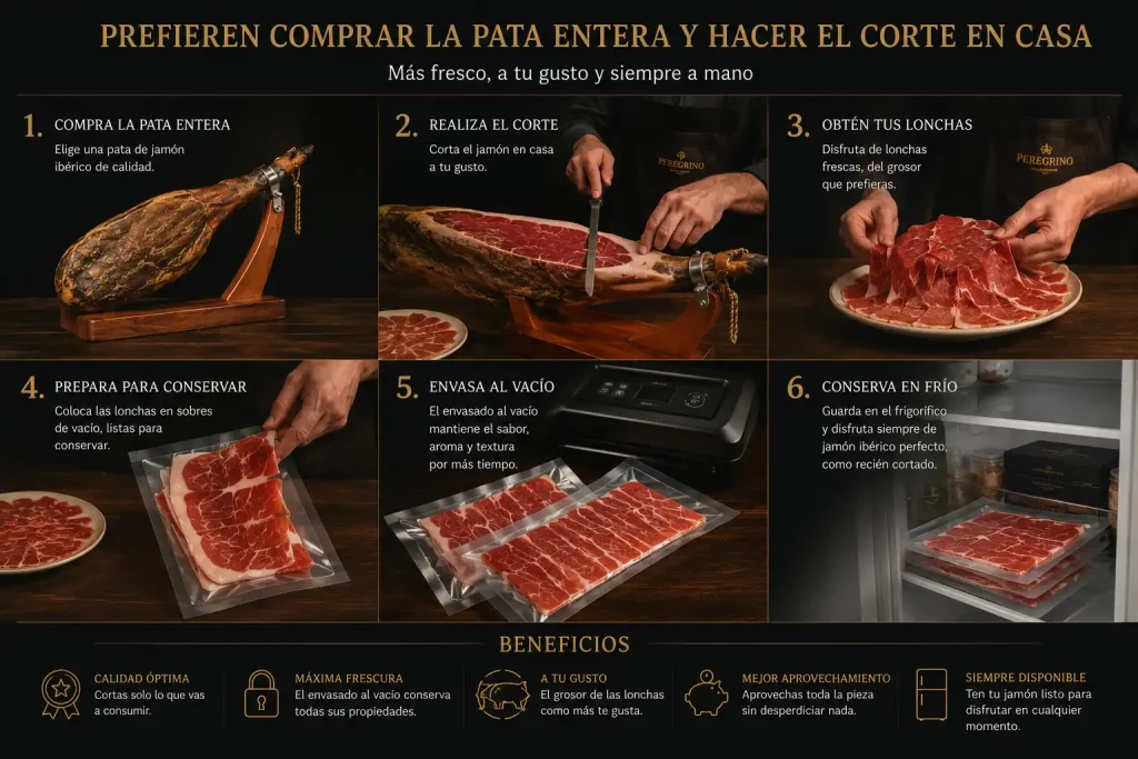 corte de lonchas de pata de jamon